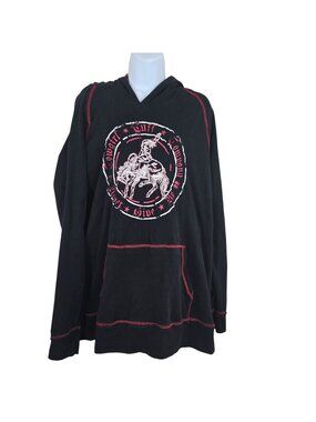 Cowgirl Tuff Black Hooded Sweatshirt Red Embroidery Plaid Womens Size XL